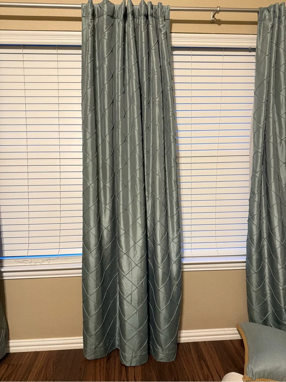 Elegant Diamond-Pattern blackout Window Curtain Panel in Sage Blue - 7 available